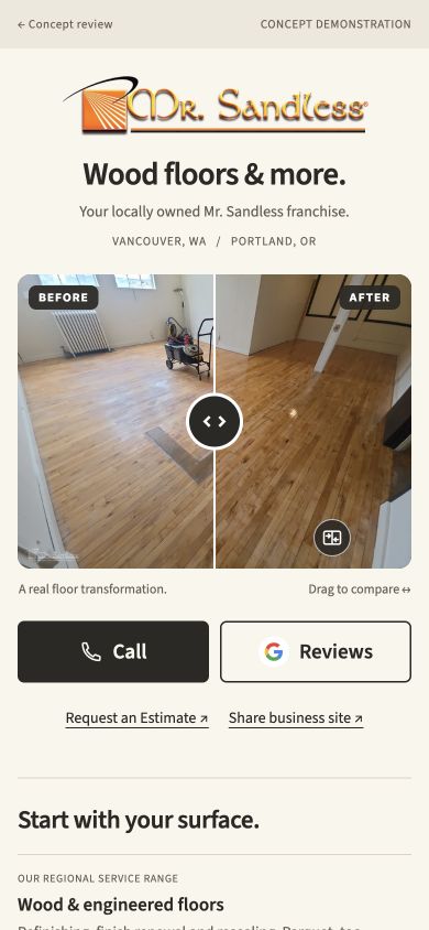W1 customer page on a phone